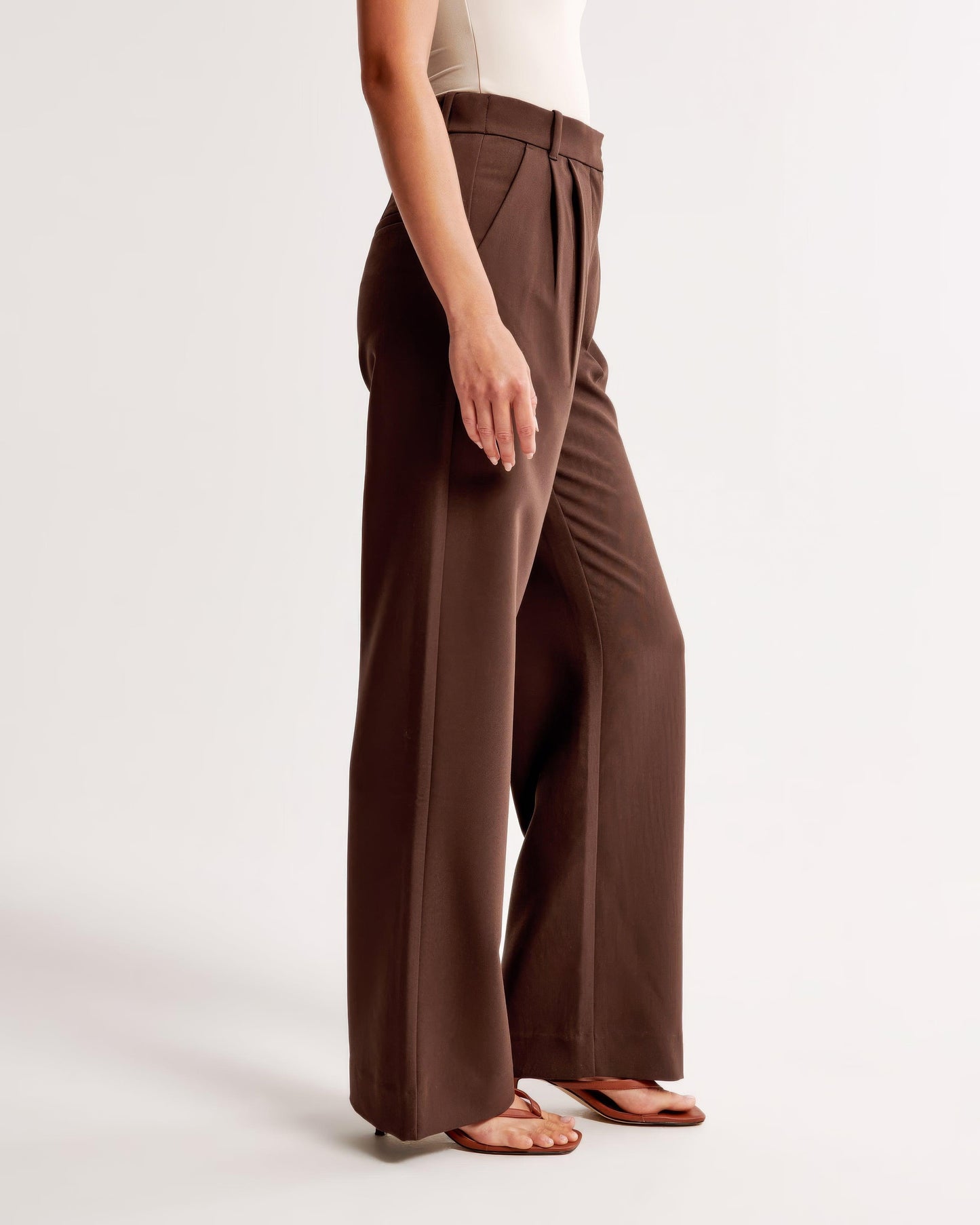 Women's High-Waisted Wide-Leg Trousers – Pleated, Polyester Blend, Gray Brown Black-83175-4cb2e07f-e6f7-4745-a97e-0d841bbd6dae