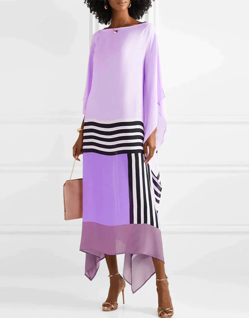 Women's Color-Block Caftan Midi Dress – Silk Blend, Asymmetrical Hem-83243-4e844266-68db-4b33-a03e-ea6fc7ede3d3