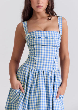 Women's Gingham Dress – Square Neck, Button Front, Classic Summer Style-83592-4fdb9d00-b93d-4ace-bf13-3d9613a8dbc4