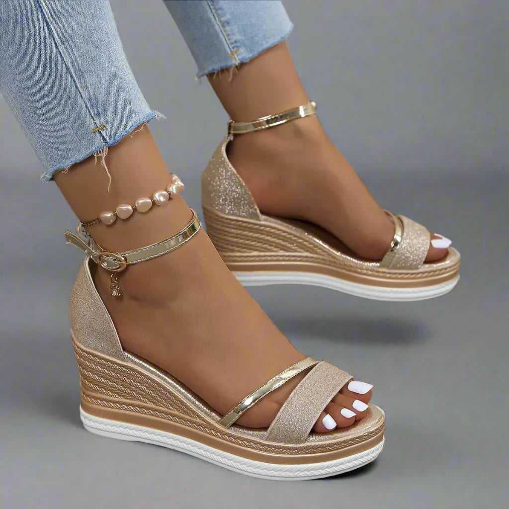 Women's Glitter Wedge Sandals with Ankle Strap, Open Toe & Platform Sole-83231-52475f88-872c-48aa-9519-0dc43beeea55