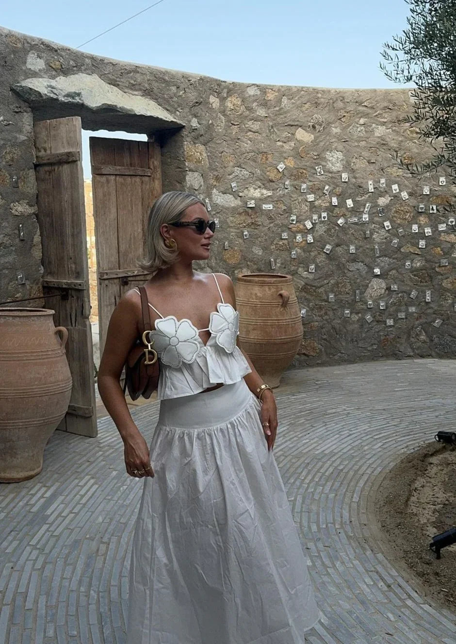 Women's Halter Top – Floral Rhinestone Embellished, Ruffled Peplum, Satin-77127-528fc4ac-d94c-47c8-a724-6553babb4e25