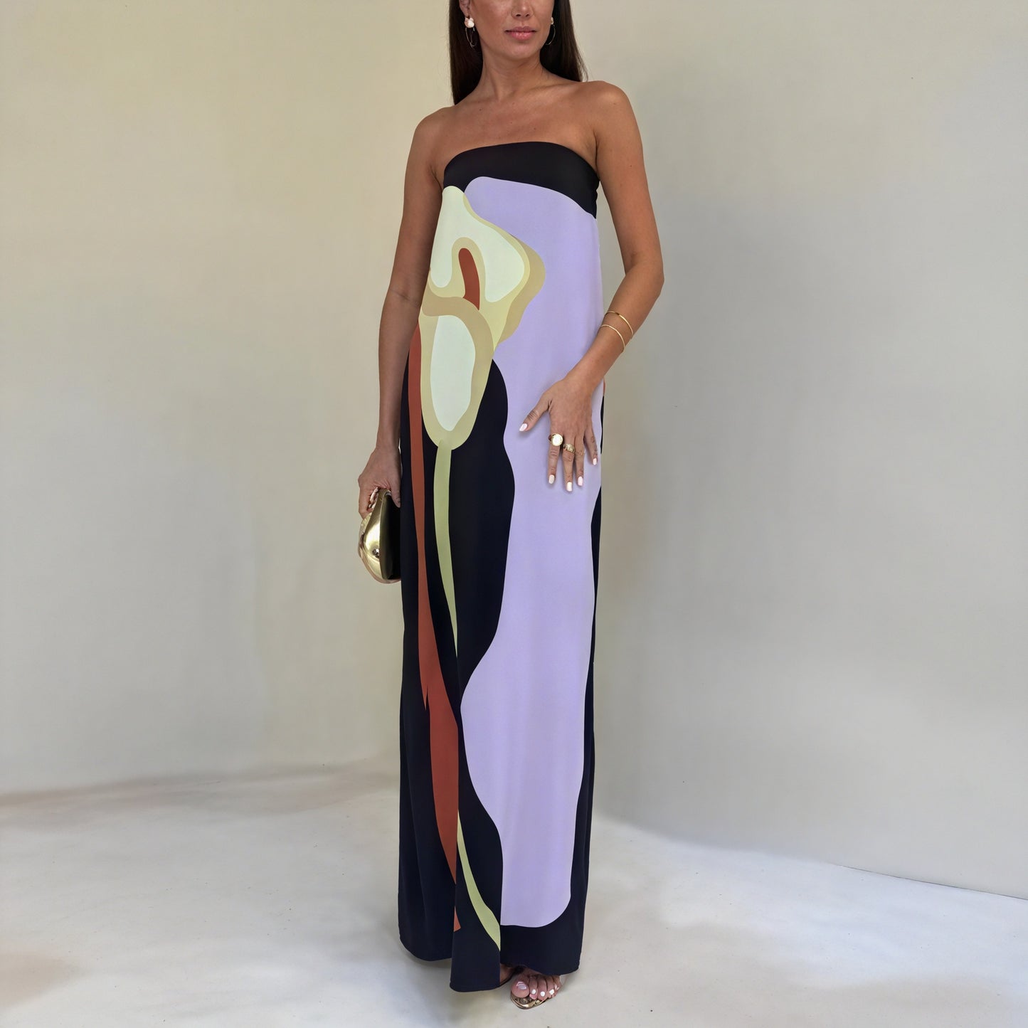 Women's Strapless Maxi Dress – Abstract Print, Multi-Color, Elegant Flowing-53168-65a7644c-2d71-49ac-a1f4-1e2bdd7d5ac2