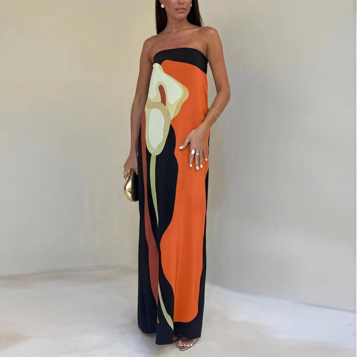 Women's Strapless Maxi Dress – Abstract Print, Multi-Color, Elegant Flowing-53168-20cb1b8a-40db-4d57-bf12-dbfc826d5f6d