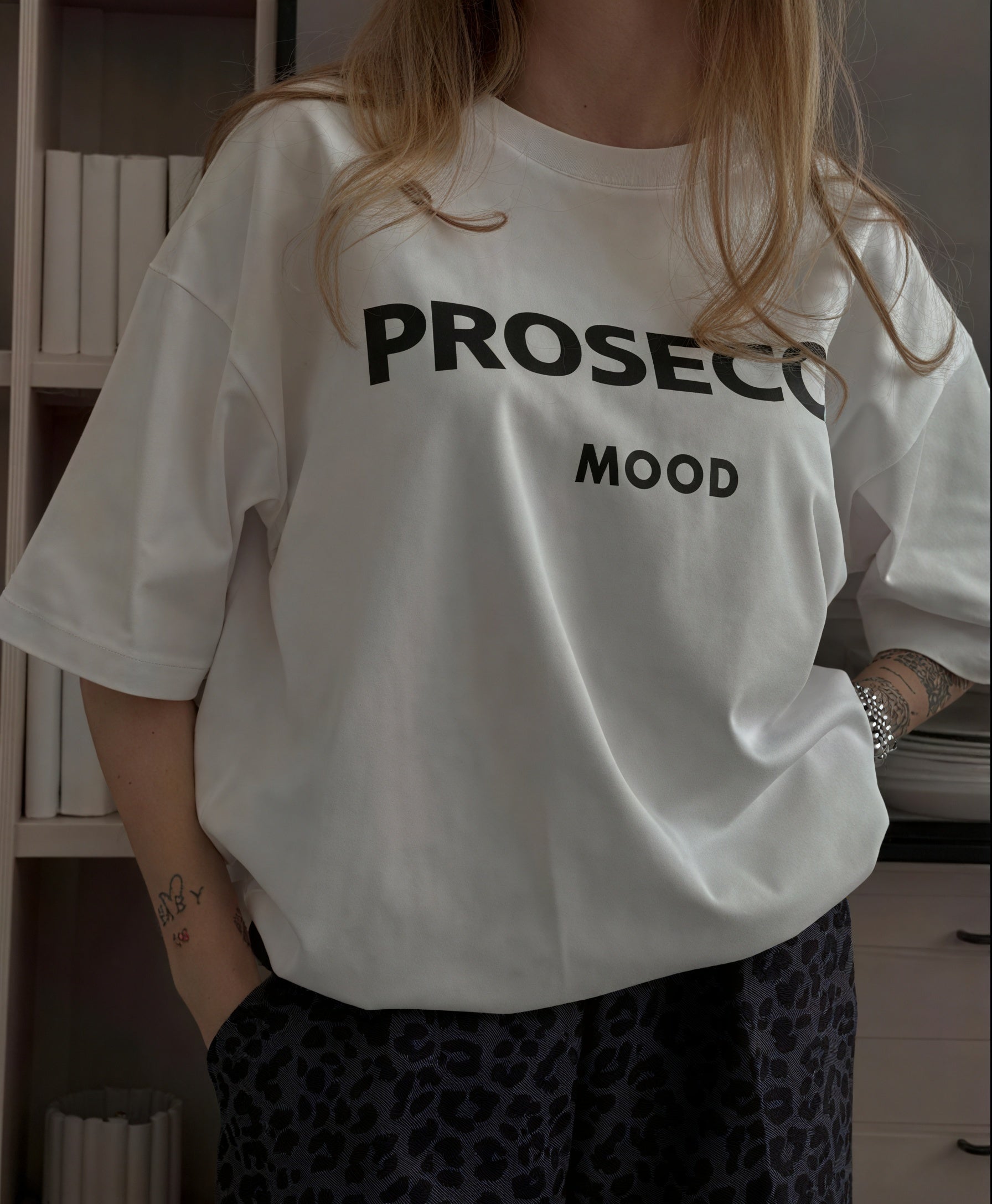 Women's T-Shirt – 'PROSECCO MOOD' Graphic, Crew Neck, Cotton Blend, Relaxed Fit-53203-07208787-9d92-4905-9c21-8a48d0aceb24