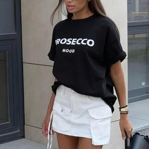 Women's T-Shirt – 'PROSECCO MOOD' Graphic, Crew Neck, Cotton Blend, Relaxed Fit-53203-0ef78405-bf8c-4001-b1bd-3be561424f0a