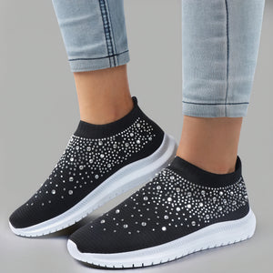 Women's Slip-On Sneakers – Rhinestone Knit Upper, White Sole-53213-250a0d45-9224-404c-994b-4cd4985b0a0b