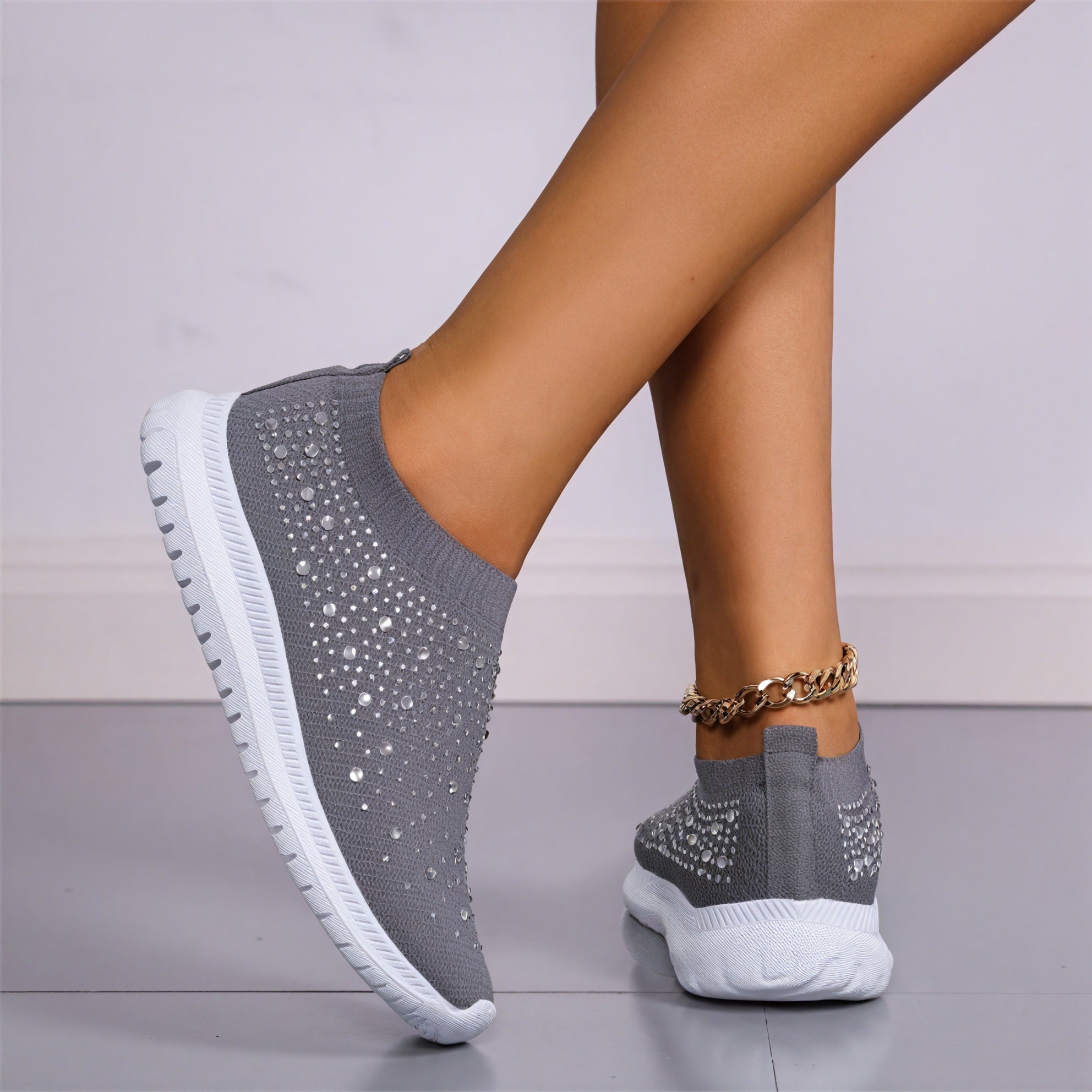 Women's Slip-On Sneakers – Rhinestone Knit Upper, White Sole-53213-5189cb4f-6fd2-40a7-b92c-bdde7a060560