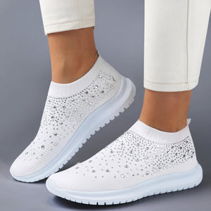 Women's Slip-On Sneakers – Rhinestone Knit Upper, White Sole-53213-0b7bbdbe-fa66-4954-ac28-7a99f90bc53f