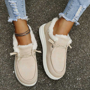 Women's Corduroy Faux Fur Lined Lace-Up Shoes with Rubber Sole, Cozy Casual-82593-53839aea-86ee-48c1-8635-2e66220059bf