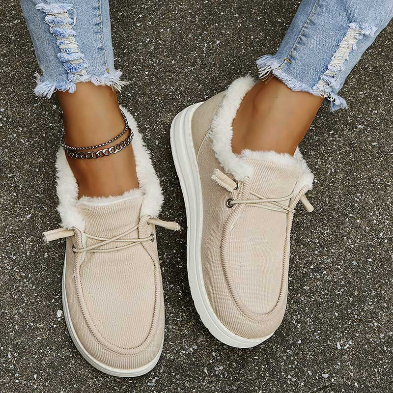 Women's Corduroy Faux Fur Lined Lace-Up Shoes with Rubber Sole, Cozy Casual-82593-53839aea-86ee-48c1-8635-2e66220059bf