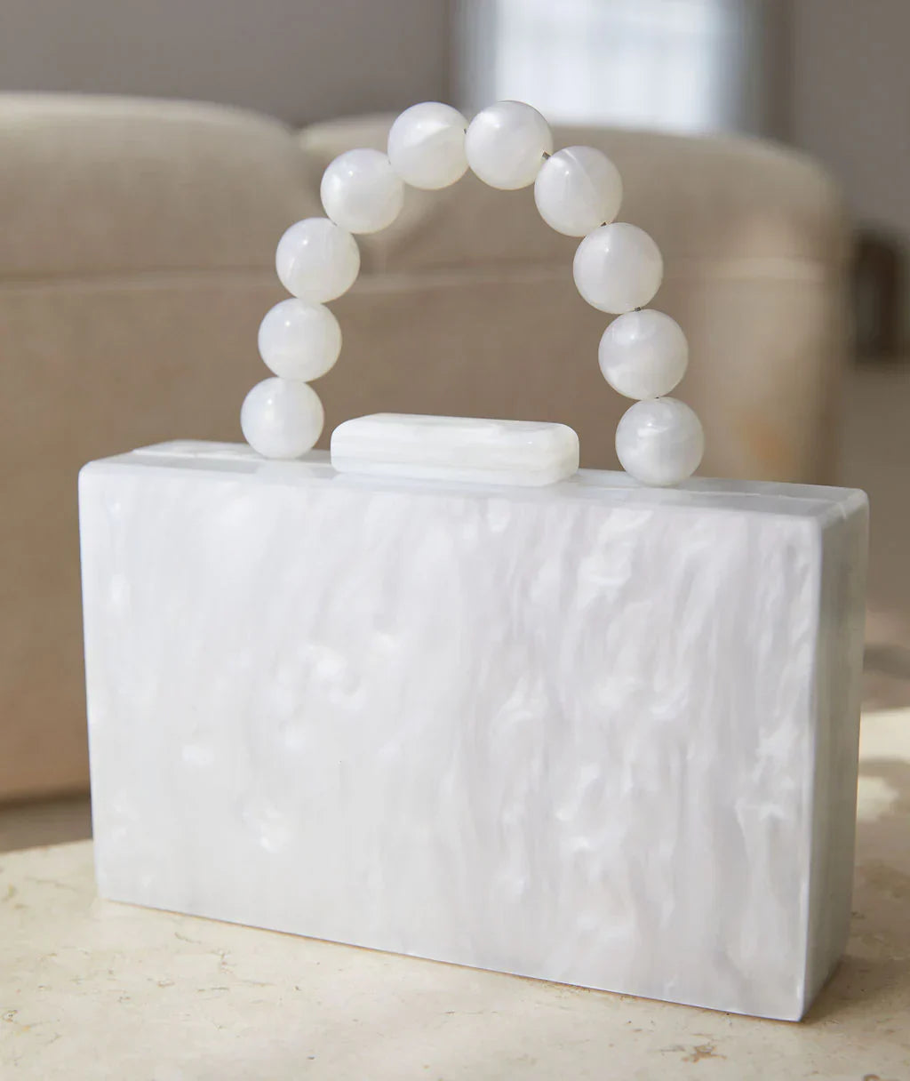 Women's Clutch Handbag – Marbled Acrylic, Beaded Handle, Structured-77266-54237a3a-bb7c-4394-b6cd-6051d5dbb280