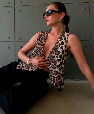 Women's Brown Leopard Print Sleeveless V-Neck Button-Front Vest-78412-5500c9c1-f27a-488a-bd94-5e8b5e77f1b5