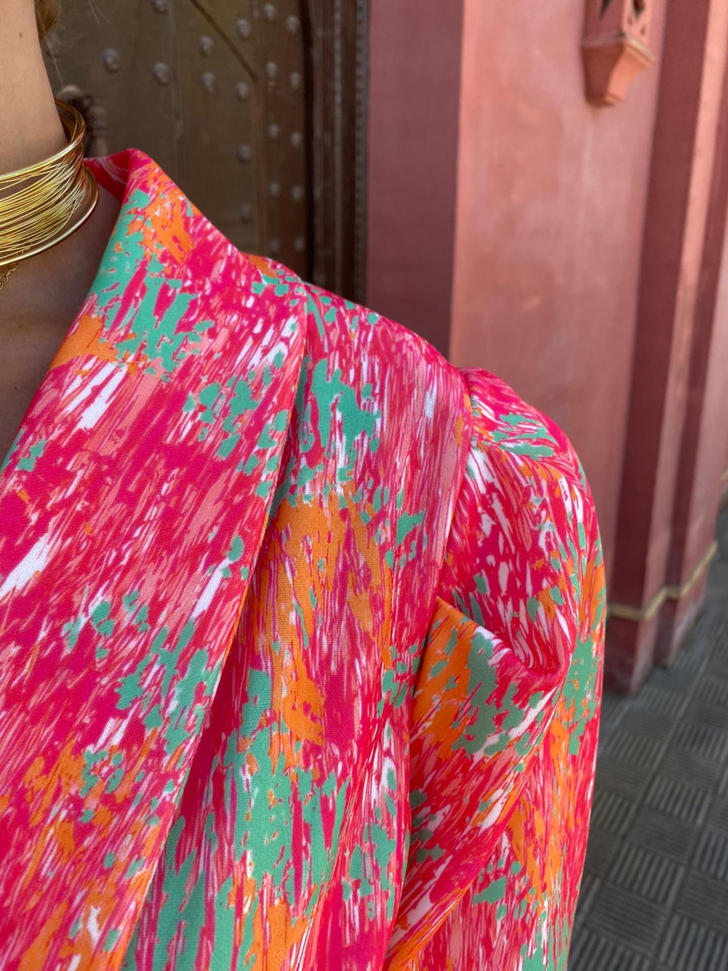 Women's Abstract Print Wrap Romper – Silk Blend, Deep V-Neck, Short Sleeve-78406-57214657-2211-4c60-9472-1ee9f97aa8bf