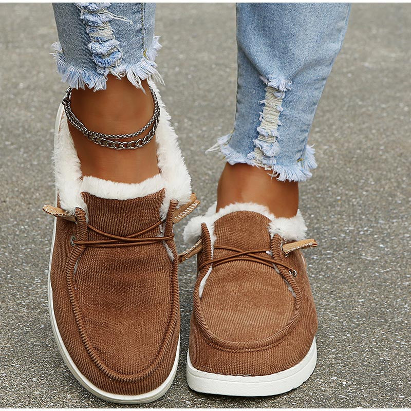 Women's Corduroy Faux Fur Lined Lace-Up Shoes with Rubber Sole, Cozy Casual-82593-574057a1-9c75-444d-837c-a5c132f94c37
