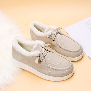 Women's Corduroy Faux Fur Lined Lace-Up Shoes with Rubber Sole, Cozy Casual-82593-58591ec1-41ef-46e9-838a-e0c53b8d0cd6
