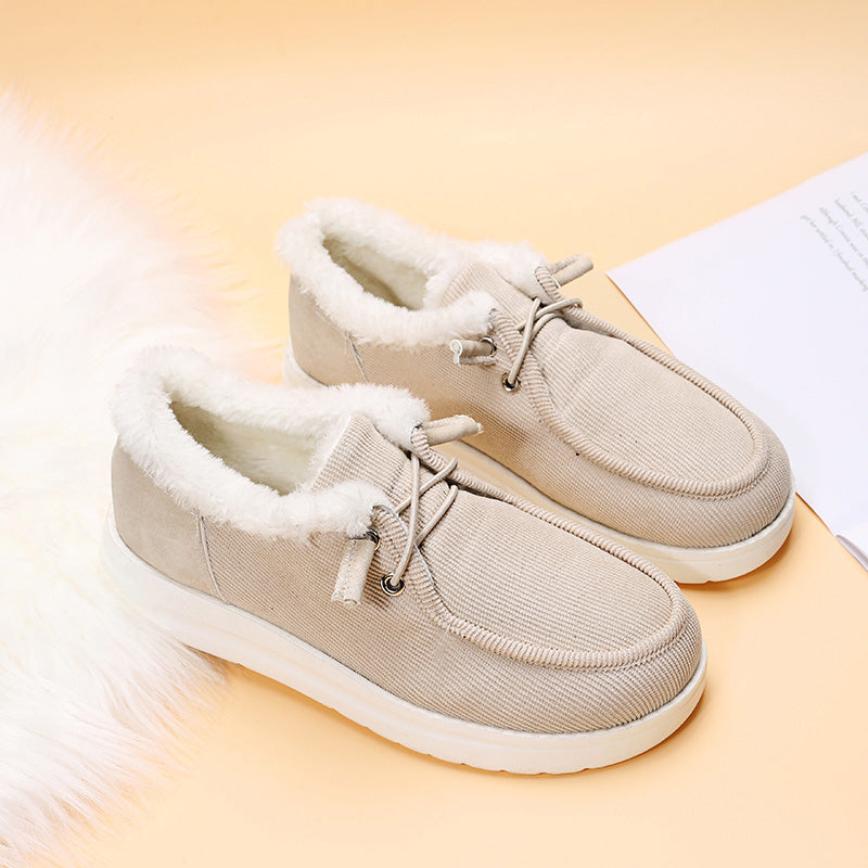 Women's Corduroy Faux Fur Lined Lace-Up Shoes with Rubber Sole, Cozy Casual-82593-58591ec1-41ef-46e9-838a-e0c53b8d0cd6