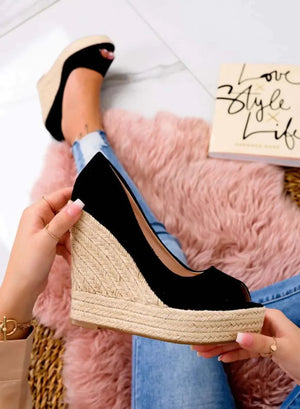 Women's Black Open-Toe Wedge Sandals with Rope Platform Sole-83368-590e814c-081f-47e8-a28c-d3776c656ba3