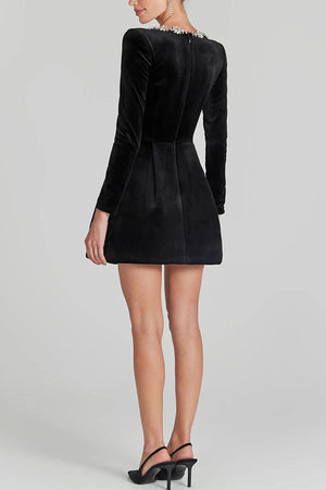 Women's Velvet Dress – Crystal Square Neck, Long Sleeve, Flared Skirt-79858-5942aa4e-2916-4b3f-b57e-a9dde536d184