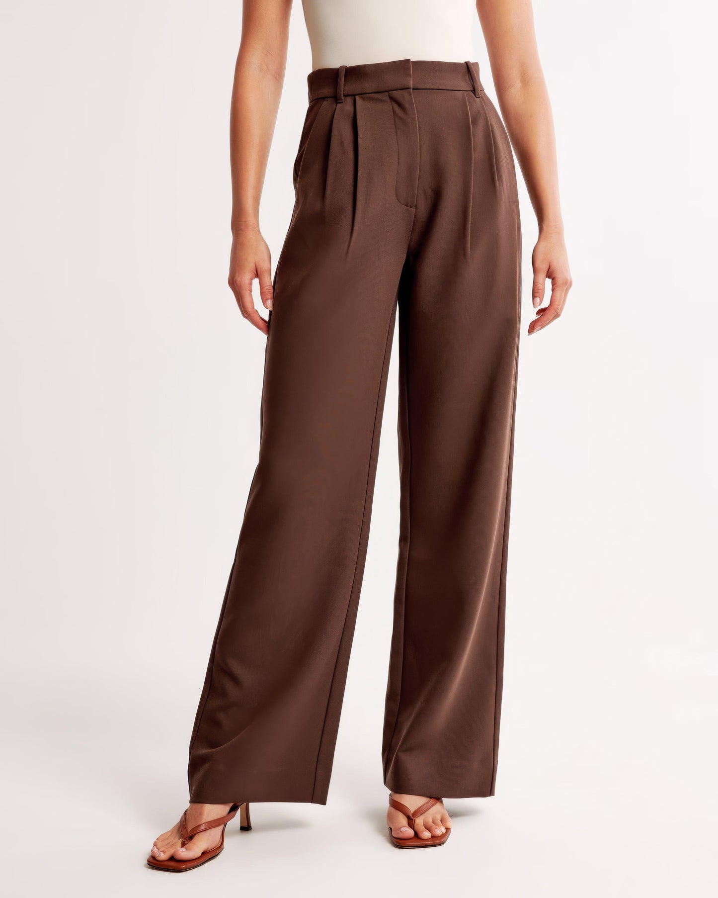 Women's High-Waisted Wide-Leg Trousers – Pleated, Polyester Blend, Gray Brown Black-83175-5c15a618-2d54-4d4a-87ef-d93ac49f725c