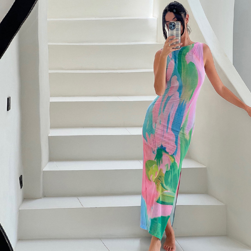 Women's Floral Bodycon Midi Dress – High Neck Sleeveless Stretch, Multicolor-77284-5ca280c9-7ad0-4477-806a-a42ea6b181a1