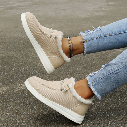 Women's Corduroy Faux Fur Lined Lace-Up Shoes with Rubber Sole, Cozy Casual-82593-5dd54a5b-0627-48f8-bd36-31babcf2b2bb