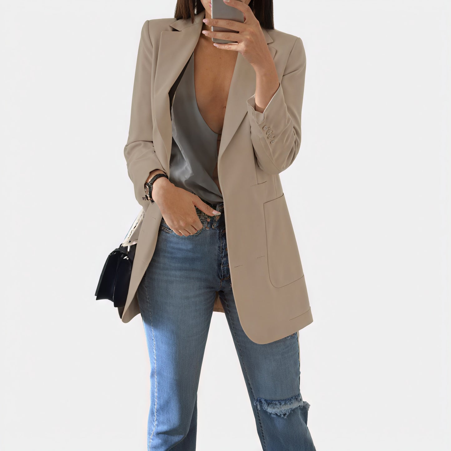 Women's Pink Blazer – Tailored Fit, Single-Button, Notched Lapels, Lightweight Polyester Cotton-60243-fcf75f36-887e-4f22-823b-6d852455cee3