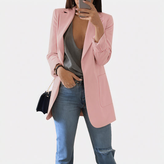 Women's Pink Blazer – Tailored Fit, Single-Button, Notched Lapels, Lightweight Polyester Cotton-60243-358cec90-abcc-4068-a74c-737e84038bce