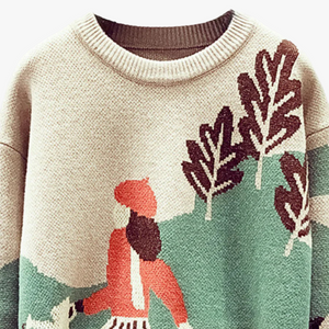 Women's Knitted Sweater - Black Oversized, Whimsical Outdoor Scene, Cropped Hem-60294-ba6d9d91-8d3e-47a8-9f52-67c742ae6c27