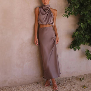 Women's Sage Green Satin Two-Piece Dress – Halter Crop Top, Flowing Maxi Skirt-60296-4525fb7b-8df1-4016-b171-5e11c666b548
