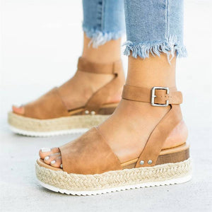Women's Platform Sandals – Woven Jute Sole, Adjustable Ankle Strap, Open Toe-82622-615bda15-cf3b-4326-ada9-17f18b57a52b