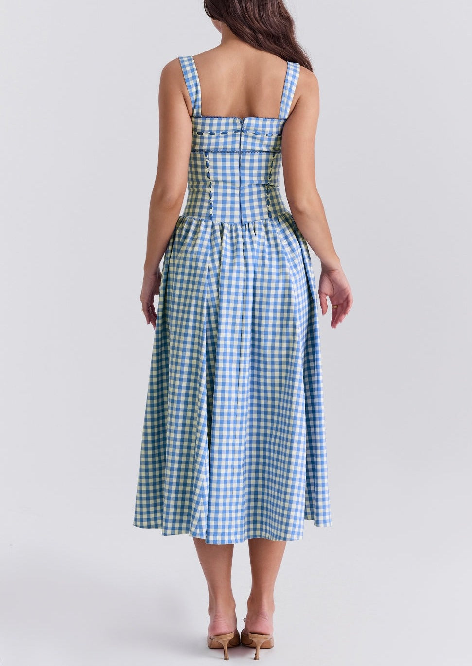 Women's Gingham Dress – Square Neck, Button Front, Classic Summer Style-83592-61823281-8a02-433e-885f-19eb7faa024c