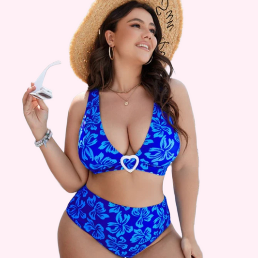 Women's Bikini Swimwear Set – Pink Blue Tropical Keyhole High-Waist Polyester Spandex-64176-1b94fb06-648f-46bd-b742-dc59f0d6a268