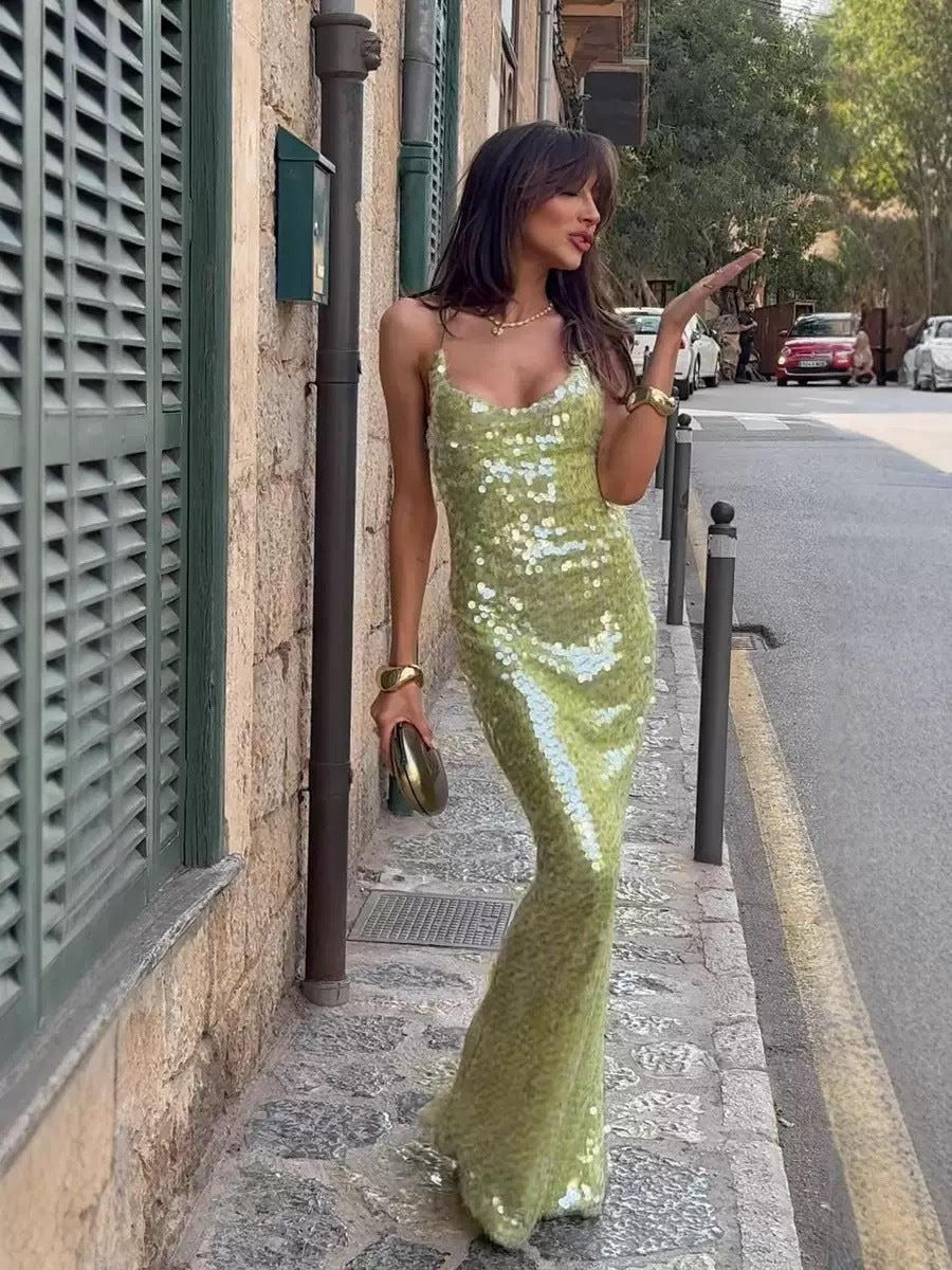 Women's Maxi Dress – Sequin Embellished, Spaghetti Strap, Evening Style-83278-64d4180c-f1a5-4f0e-a5d7-86bbdabc9c86