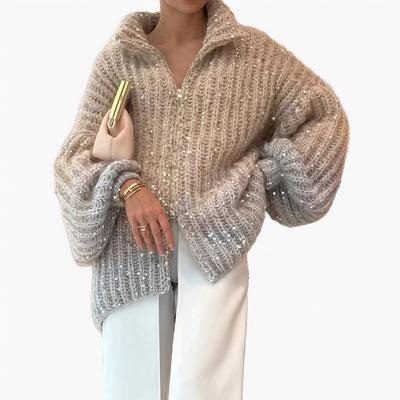 Elegant Long Dress & Gradient Knit Cardigan Set