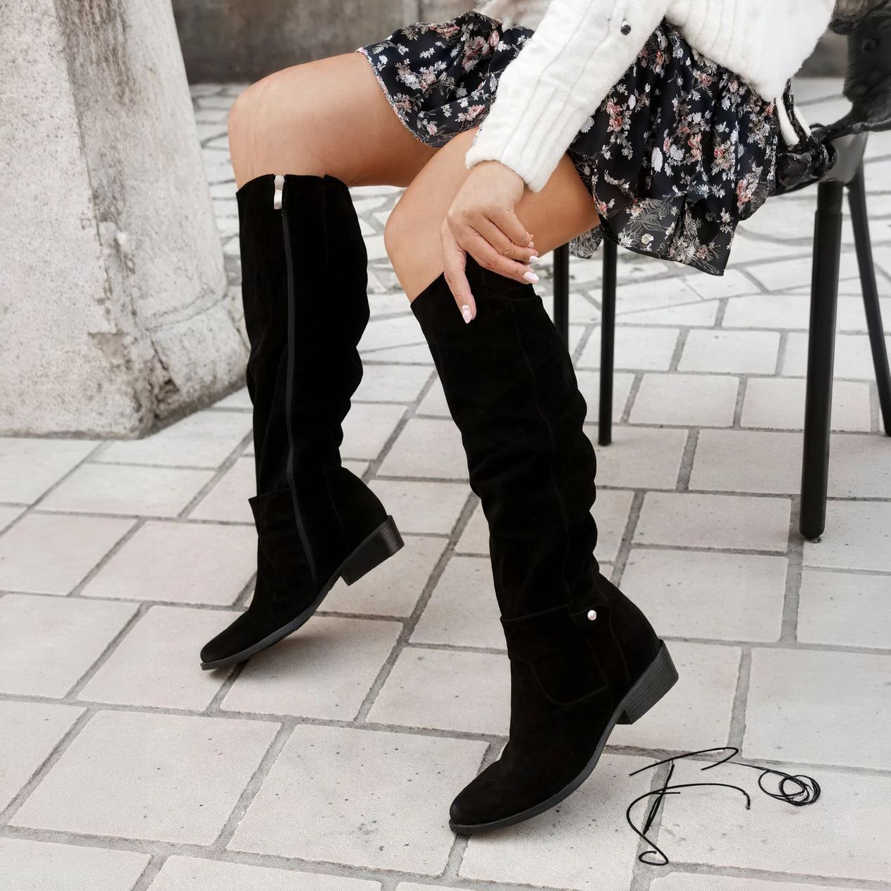 Women's Knee-High Boots – Slouchy Suede, Low Block Heel, Beige Taupe Black Tan-65238-aba0e082-42bb-4eb4-9006-316819031121