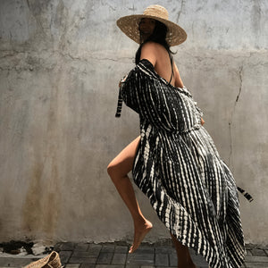 Women's Green Kimono Maxi Dress – Abstract Pattern, Wide Sleeves, Cotton Blend-65295-e90891a5-2798-4cfa-ab29-8793af6c475d