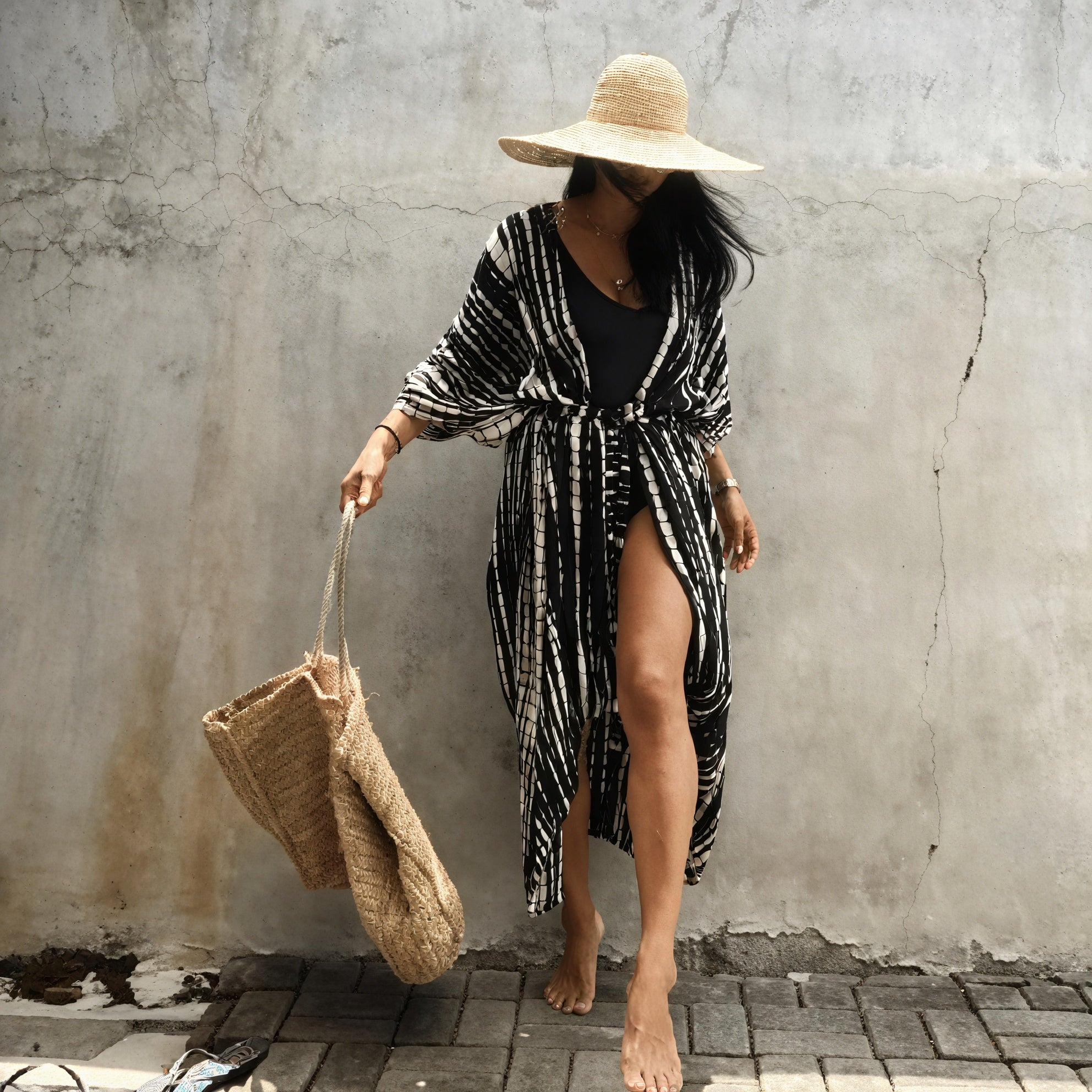 Women's Green Kimono Maxi Dress – Abstract Pattern, Wide Sleeves, Cotton Blend-65295-d4b7c97d-5529-4fe5-8a59-f9f1b226fb5a