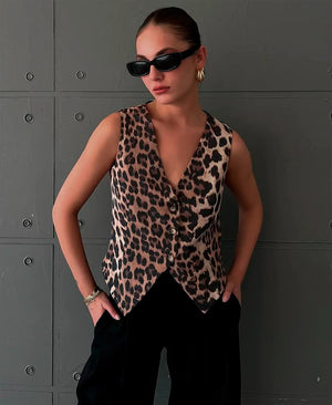 Women's Brown Leopard Print Sleeveless V-Neck Button-Front Vest-78412-65bc0e78-3ef9-447f-a851-979fd14a127b