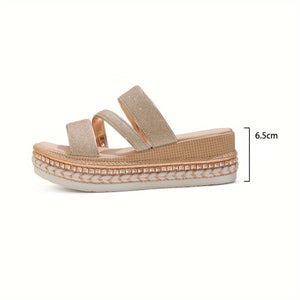 Women's Beige Platform Sandals – Glitter Strap, Woven Edge, Open Toe Design-81380-6651008b-28d1-4208-b7bc-49310d0b3137