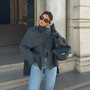 Women's Wool Blend Coat – Draped Collar, Tailored & Oversized-67008-4f6a35a7-e0c2-43b8-9598-98c7a1413603