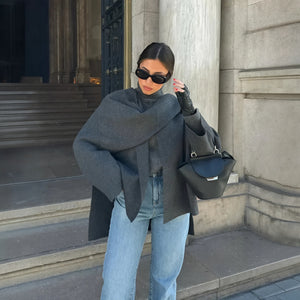 Women's Wool Blend Coat – Draped Collar, Tailored & Oversized-67008-f51a82b5-38a4-4dc9-aa76-242116b2c5a0