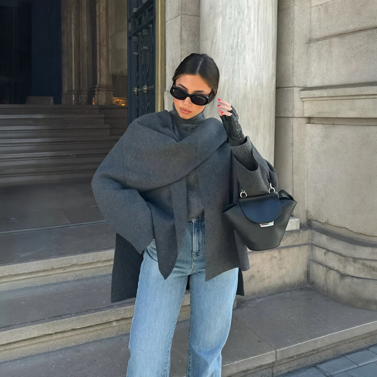 Women's Wool Blend Coat – Draped Collar, Tailored & Oversized-67008-f51a82b5-38a4-4dc9-aa76-242116b2c5a0