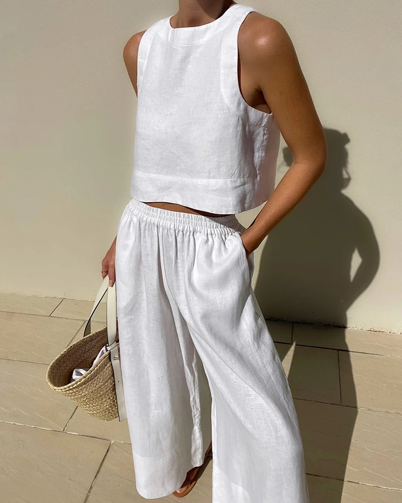Women's Linen Two-Piece Set – Sleeveless Cropped Top, Wide-Leg Pants, Multiple Colors-81273-67078c03-5ae3-434b-9934-935cc6512275