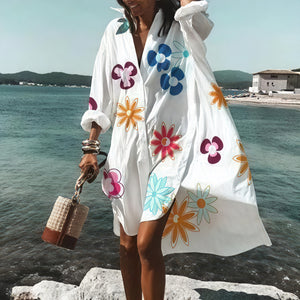 Women's White Oversized Button-Down Cotton-Linen Dress with Long Sleeves & Side Slits, Casual Summer Style-67567-c289f303-2f1c-4b0d-a7cb-87b471c954d9