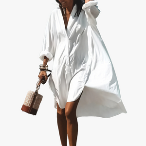 Women's White Oversized Button-Down Cotton-Linen Dress with Long Sleeves & Side Slits, Casual Summer Style-67567-cfe842c2-1fe0-4839-9ebc-d0c5ab6d60ee