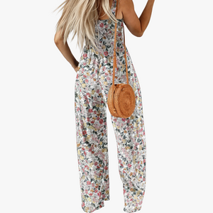 Women's Floral Jumpsuit – Multicolor Square Neck Wide-Leg Cotton Blend-67586-6df58e1f-40ee-43b3-9602-c3f038923fe3