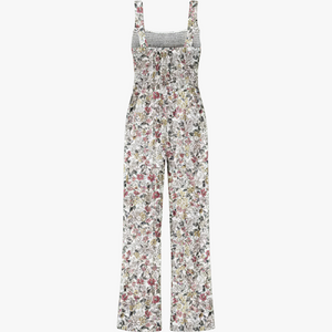 Women's Floral Jumpsuit – Multicolor Square Neck Wide-Leg Cotton Blend-67586-6f188e24-fe86-4ea2-9364-c34c1bd96da0