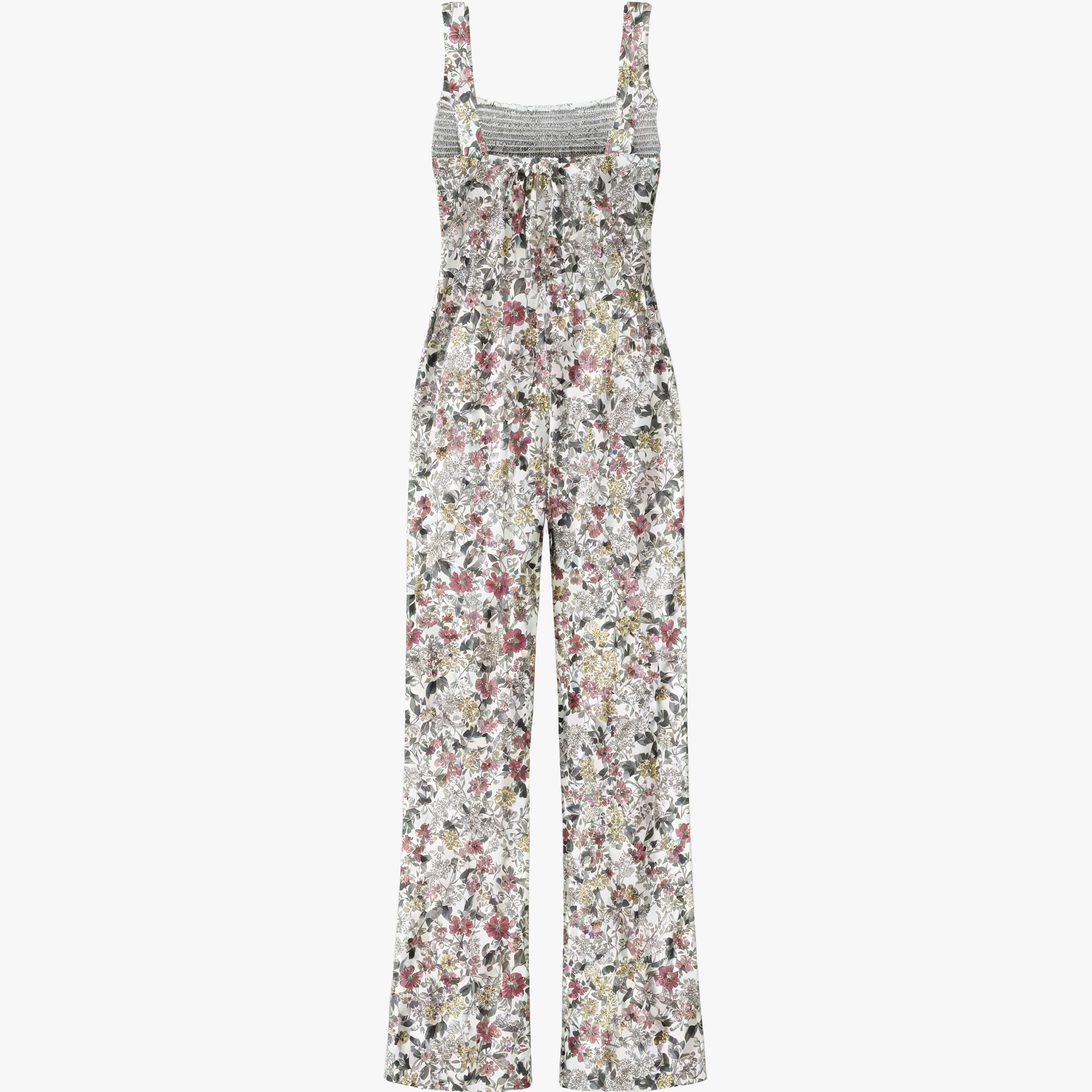 Women's Floral Jumpsuit – Multicolor Square Neck Wide-Leg Cotton Blend-67586-6f188e24-fe86-4ea2-9364-c34c1bd96da0