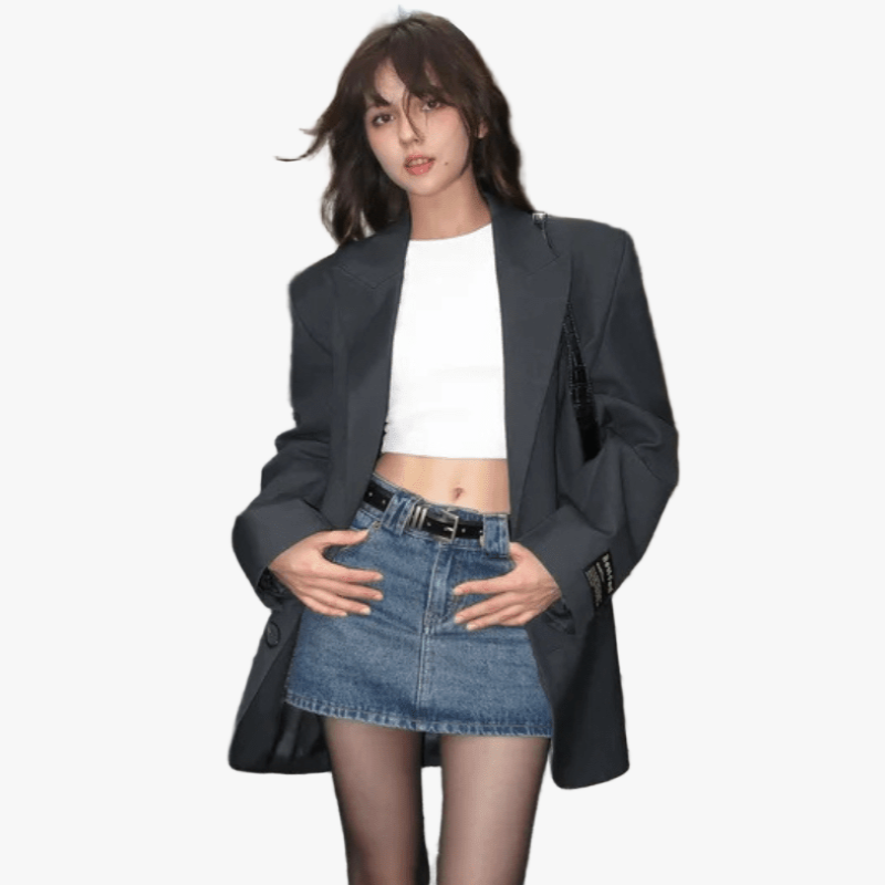 Women's Black Oversized Blazer – Deep V-Neck, Structured Fit, Polyester Blend-67612-7f85736d-ce80-4984-9695-9f05baa144ea