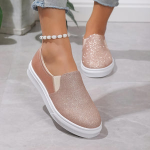 Women's Slip-On Sneakers – Sparkling Synthetic Upper, White Rubber Sole-67630-50d456ca-2021-4898-925f-cd2b1ddff165